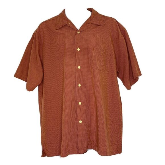Quicksilver Men's Large Short Sleeved Button Front Shirt Rust Orange Plaid - Picture 1 of 12